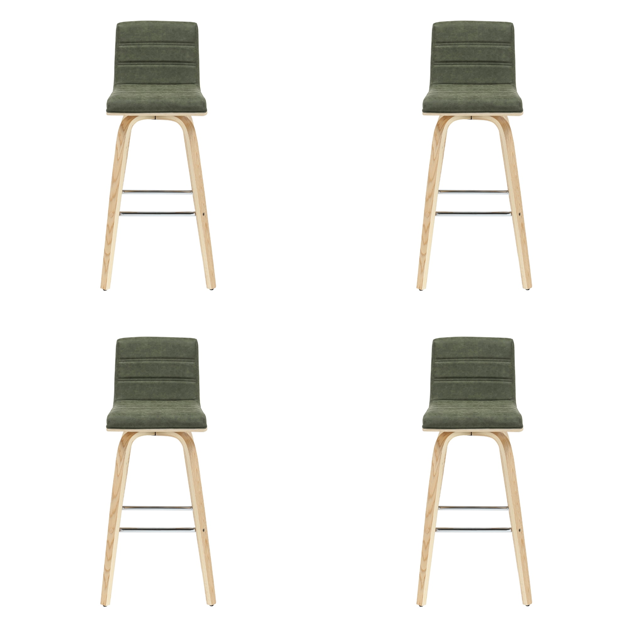 Vienna 39.5 in. H Swivel Bar Height Vintage Green Square Back Wood Bar Stool with Faux Leather Seat Set of 4