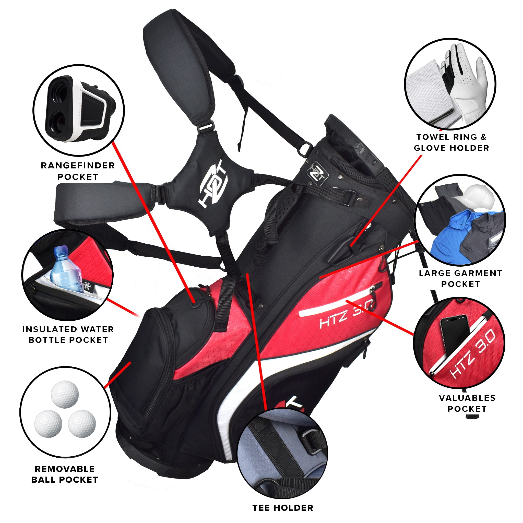 Hot-Z Golf 3.0 Stand Bag Black/Red/White