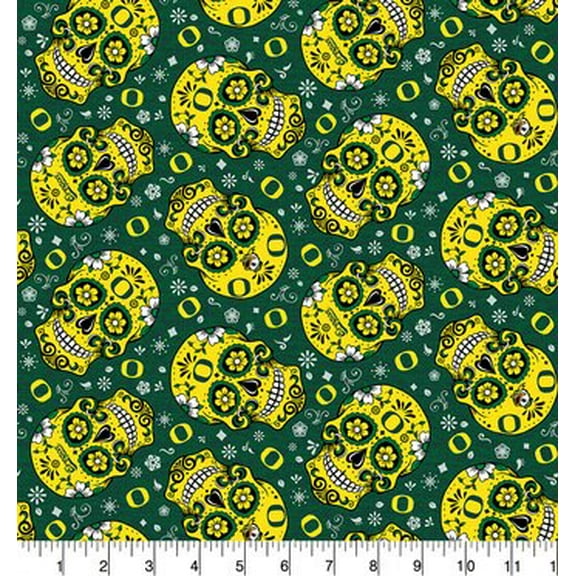 University of Oregon Sugar Skull Cotton Fabric-Sold by the Yard