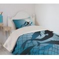 thumbnail image 2 of Ambesonne Mermaid Quilted Coverlet 2 Pcs, Flight of Dolphins, Twin Size, Blue, 2 of 5