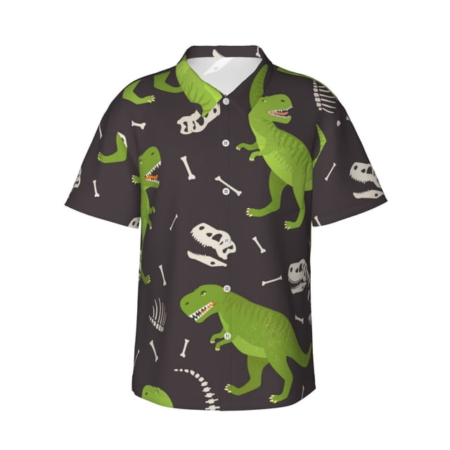 Fotbe Dinosaur Skeleton Camisa Hawaiana para Hombre Unisex – Camisa Casual de Verano con Botones de Manga Corta de Algodón y Lino,Medium