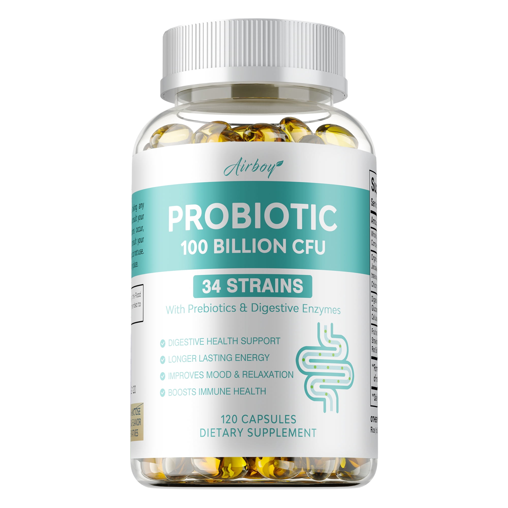 Prebiotic 100 Billion CFU - with Prebiotics, Digestive Enzymes - Supports Immune, Digestive Health, Promote Gut Health - 120 Capsules