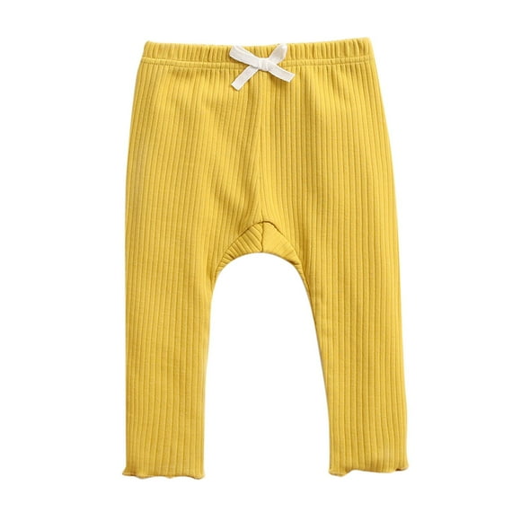 Odeerbi 0-4 Años Niños Niñas Pantalones de Pijama de Algodón Pantalones Térmicos de Punto Elástico Pantalones Largos Para Dormir Invierno Color Sólido Leggings
