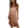 thumbnail image 2 of Sakmal Satin Moomoo Womens Nightgown Sleep Tank Sleeveless Silky Soft V-Neck Solid Womens Nightgown S, 2 of 5