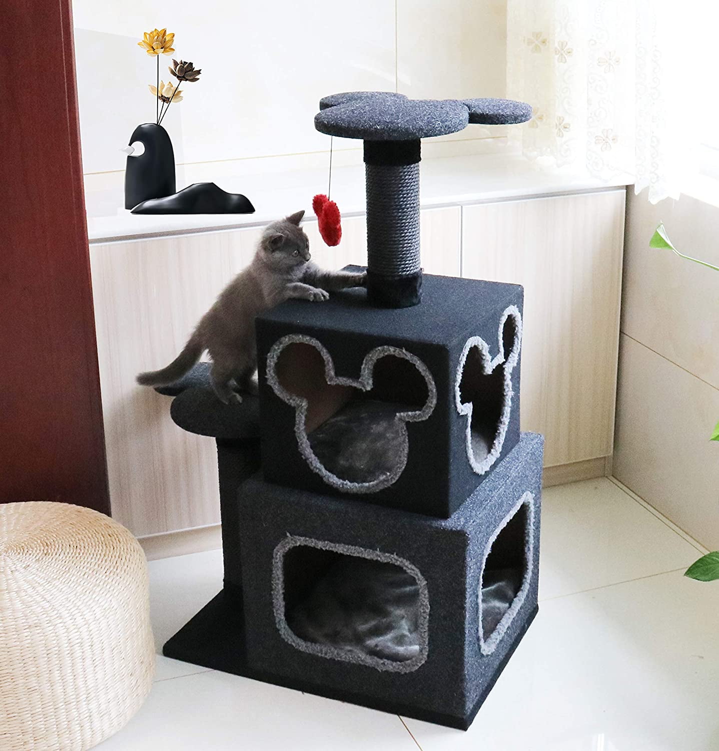 Penn Plax Disney Cubical Cat Condo With Lounging Towers Sisal Scratching Posts And Swatting Toy Bring The Magic Of Disney Into Your Home Gray Walmart Com Walmart Com