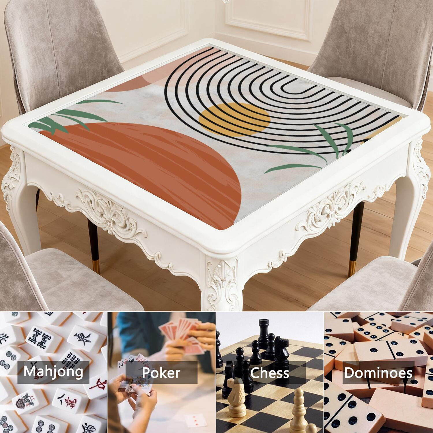 Premium Boho Design Non-Slip Playing Mat for Game Nights 31.5x31.5 Inch Rubber Mahjong Surface with Quiet Features for Card Games and Board Games