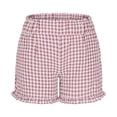 thumbnail image 4 of Women's Gingham Plaid Shorts, Elastic Smocked Waist Ruffle Hem Casual Shorts, Summer Loose Cute Short Pants for Daily Vacation Wear 05-Pink XL, 4 of 4
