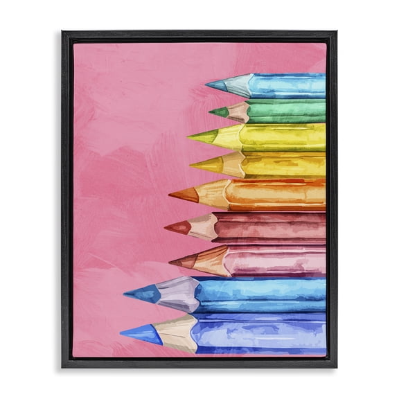 Stupell Industries Vibrant Pencils on Pink Black Framed Floater Canvas Wall Art, design by Kim Allen