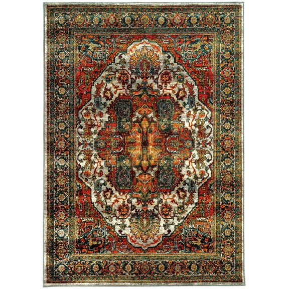 Moretti Birani Area Rug 6382B Red Swirls Vines 2' 3" x 7' 6" Rectangle