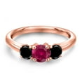 thumbnail image 3 of Gem Stone King 18K Rose Gold Plated Silver Red Created Ruby and Black Diamond Engagement Ring for Women | 1.14 Cttw | Round 5MM | Gemstone July Birthstone | Size 5, 3 of 6