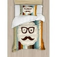 thumbnail image 3 of Modern Duvet Cover Set, Funny Man Face with Moustache and Glasses Winking on Striped Background Sir Art, Decorative 3 Piece Bedding Set with 2 Pillow Shams, Queen Size, Multicolor, by Ambesonne, 3 of 3