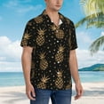 thumbnail image 5 of Balery Gold Glitter Pineapples Print Men's Hawaiian Shirts Short Sleeve Beach Shirt Relaxed Fit Vacation Button Down Shirts-Large, 5 of 9