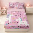 thumbnail image 2 of Erosebridal Cartoon Unicorn Zipper Twin Comforter Sets with Fitted Sheet and 2 Pillowcases for Girls, Kawaii Rainbow Stars Zipper Bedding Set, Pink Reversible, 2 of 7