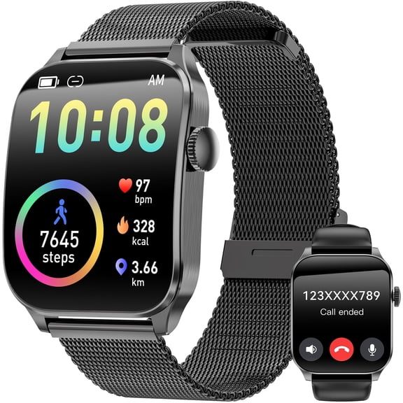 LZUEFK 1.93-inch Men's Military Smartwatch fits for Android and IPhone devices. Fitness Watch with Fitness Tracker / 100 Exercise Modes / Make Calls, Ip67 Waterproof Fitness Watch (Black)