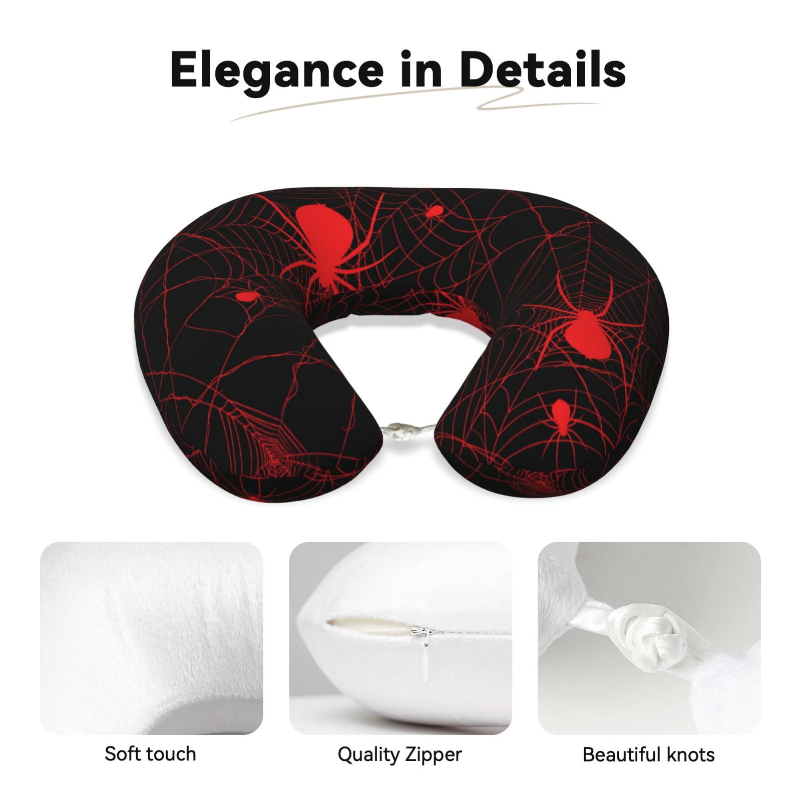 Xecao Red Spider On The Web Print Memory Foam Cervical Neck Pillow Versatile U-Shaped Pillows for Home,Office,Camping,Travelling,Soft Washable Cover