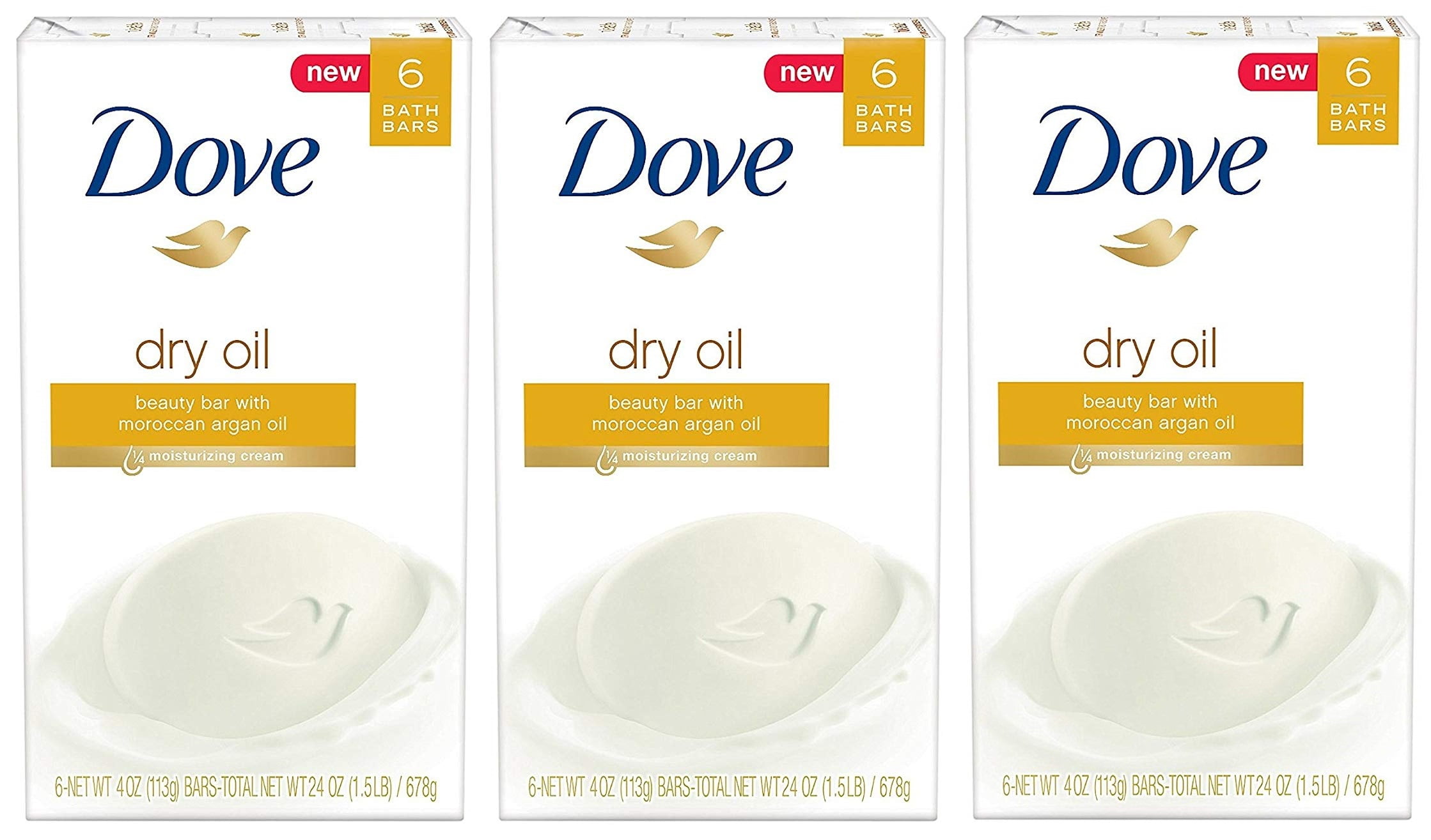 Dove Beauty Bath Bar, Dry Oil, 4 Ounce, 6 Bar (Pack of 3) 18 Bars Total