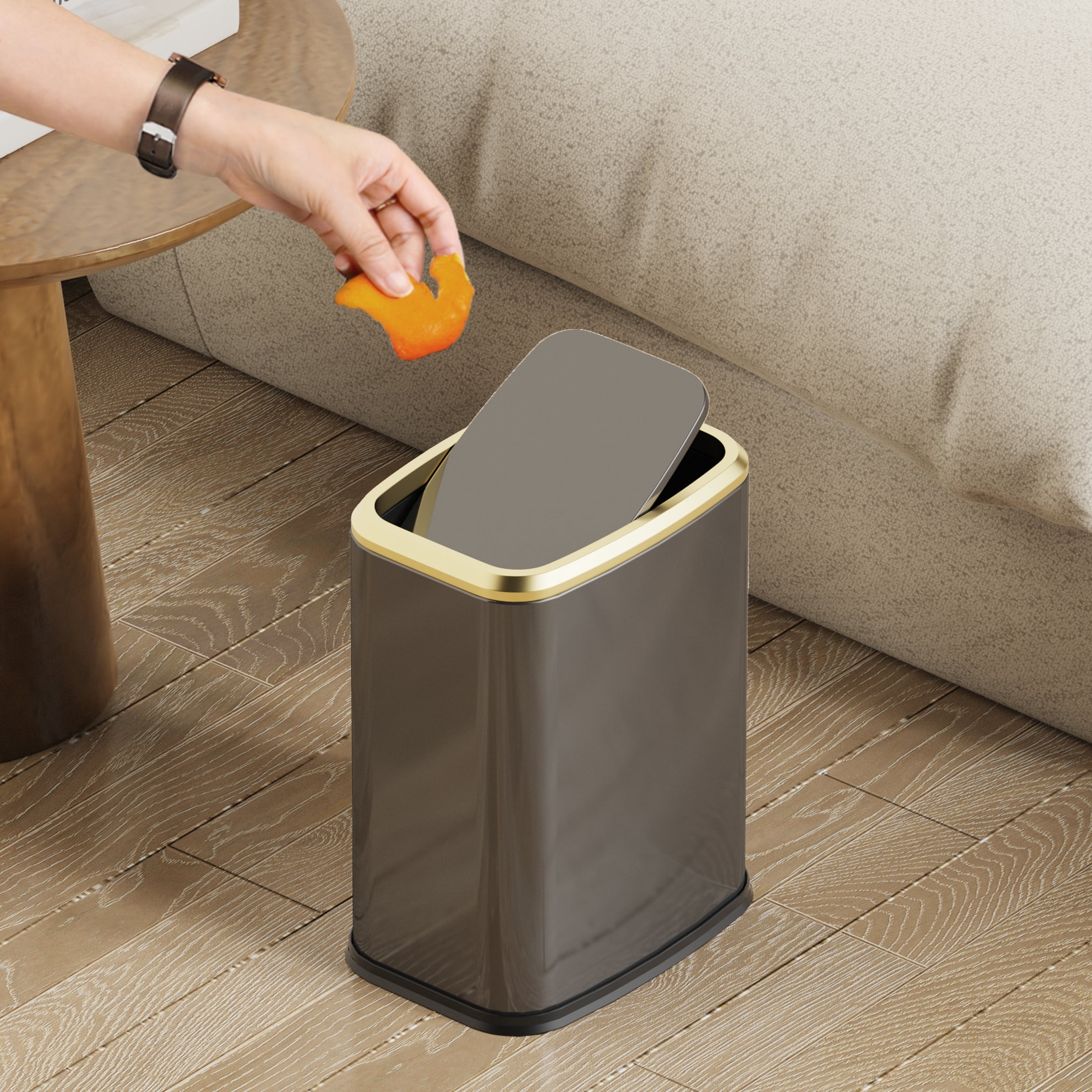 KSSKSS 2.1 Gallon/8L Stainless Steel Bathroom Trash Can with Swing Lid, Silent Garbage Can for Bathroom, Bedroom, Office,Living-Room (Titanium Black)