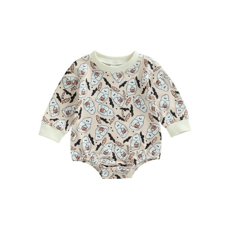 

Bagilaanoe Newborn Baby Girl Boy Halloween Romper Sweatshirt Long Sleeve Bodysuit Flower Pumpkin Print Pullover 3M 6M 12M 18M Infant Casual Tee Tops