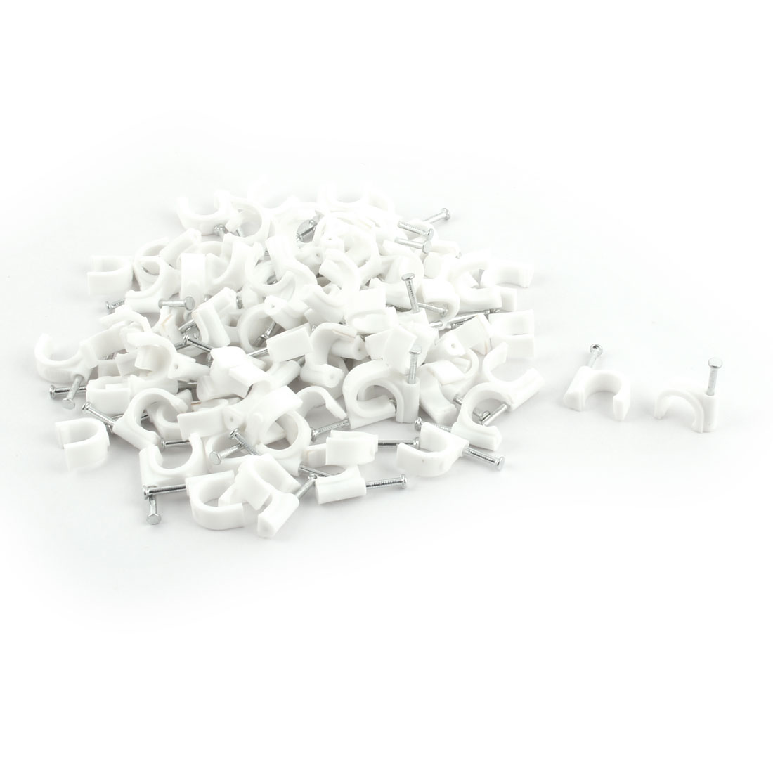 Plastic Cable Wire Tubing Pipe C Clamps Nail Clips White 8mm Dia 100pcs