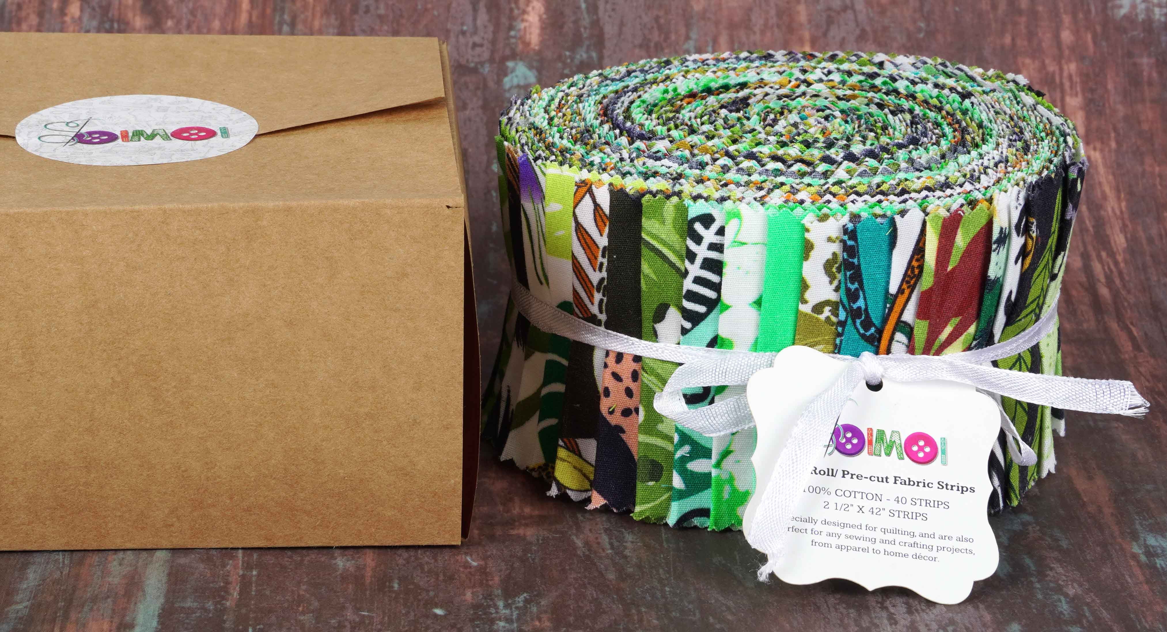 Soimoi 40Pcs Tropical Print Cotton Precut Fabrics For Quilting Craft Strips 2.5 inches Jelly Roll - Black & Green