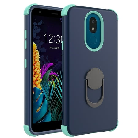 LG Escape Plus Case, LG Arena 2 Case, LG Journey LTE Case, KAESAR 3-Layer Slim Shockproof Hard Cover With Metal Ring Stand Skin Fashion Cute Cover Armor Case for LG K30 2019 (Navy)