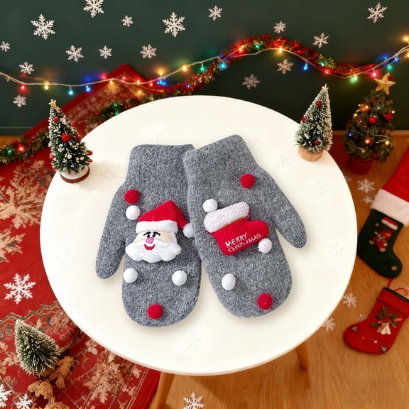 Christmas Mittens for Women Cold Weather Winter Warm Lining Mittens Knit Thick Wool Gloves for Winter Cold Weather