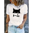 thumbnail image 1 of Camiseta informal de cuello redondo WhimsyCat para mujer, tejido de punto de algodón con estampado animal, elasticidad media, ajuste cómodo para todas las estaciones, camiseta deportiva de ocio., 1 of 6