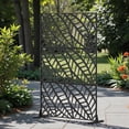 thumbnail image 2 of Tcbosik Metal Privacy Screen Freestanding, 48"W x 70"H Outdoor Decorative Privacy Fence with Leaf Pattern, Privacy Panel for Patio, Lawn, Deck, Garden, Black, 2 of 8