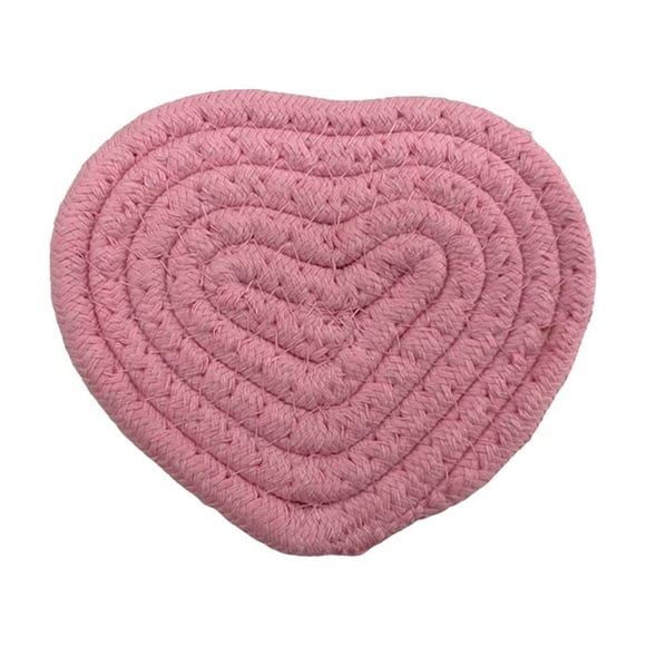 Hot Pink Valentines Day Heart Shaped Heat Insulating Cotton Woven Heat Insulation Pad 4.9X4.1X0.3 Inches Cotton Hot Pink Coaster