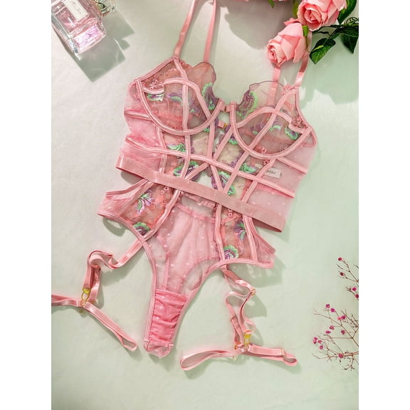 Pink Deluxe Floral Embroidered Bodysuit