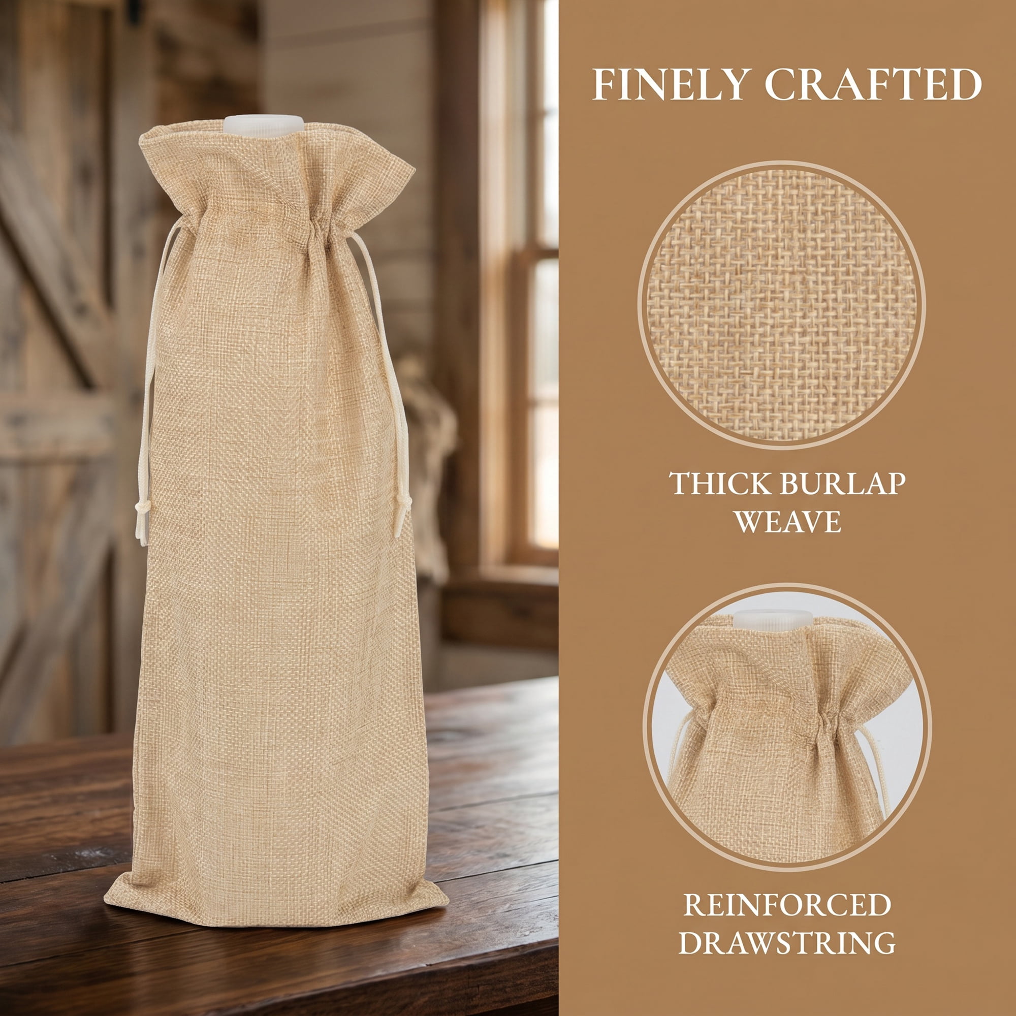 Unique Bargains Elegant Single Wine Bottle Gift Bags with Handles Beige 5.9" x 13.8"