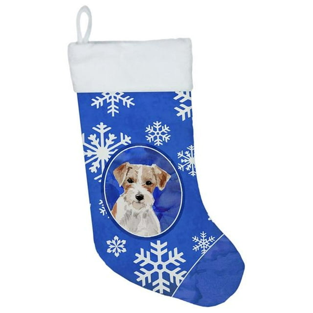 Carolines Treasures CK3940CS Winter Snowflakes Jack Russell Terrier Christmas Stocking, Large, Multicolor