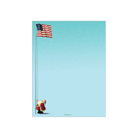 - Patriotic Holiday Letterhead Paper - Santa Raises American Flag Stationery - 80 Paper Sheets Per Pack