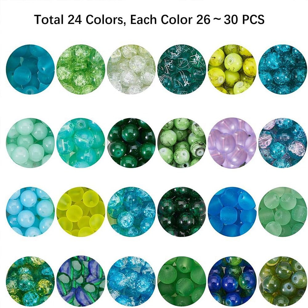 1 Box Glass Beads for Beading Jewelry Making with Steel Scissors Elastic Thread Stainless Steel Big Eye Beading Needles Mixed Color 8mm Hole:
