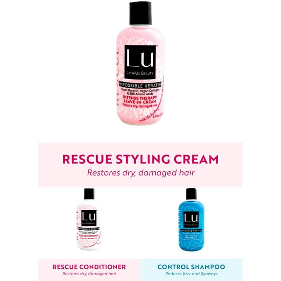 Lu LatinUs Beauty Rescue Damage Repair Shampoo, Conditioner and Styling Cream Kit with Impossible Keratin & Natural Oils, for All Hair Types, 32 oz? 3 count