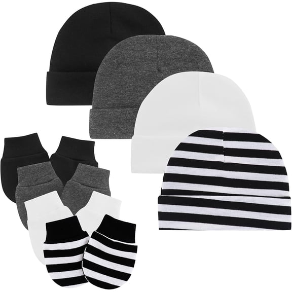 Baby Newborn Hats and Mittens Set 0-6 Months Cotton Beanie Top Knot for Baby Boys Girls Winter