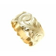 thumbnail image 2 of 14K yellow gold hand engrave Hawaiian plumeria scroll band ring cut out edge 12mm size 5, 2 of 5