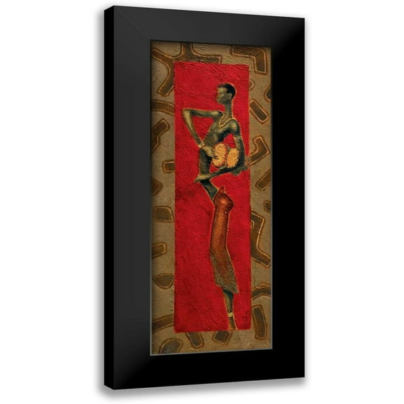 Kamba 8x14 Black Modern Framed Museum Art Print Titled - African Drummer I