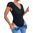 thumbnail image 5 of hirigin Women Slim One Piece Bodysuit, Lace Flower Jacquard Flying Sleeve Deep V-neck Jumpsuit for Party Club, 5 of 7