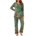 thumbnail image 2 of Weekease Long Sleeve Pajamas Set for Women V Neck Tops Wide Leg Pants 2 Piece Lounge Fall Sleepwear with Pockets, 2 of 7