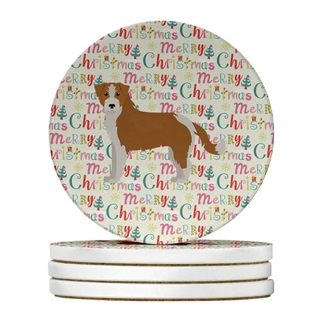 

Kromfohrlander Merry Christmas Large Sandstone Coasters Pack of 4 4 in x 4 in