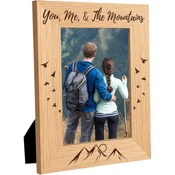 Engraved Picture Frame Wood Photo Frames Display Wooden Tabletop Postcard Frame for Hanging Wall Gallery Birthday Christmas Home Gifts Desk Decor 4 x 6 Inch-You Me & The Mountains Mixed Color