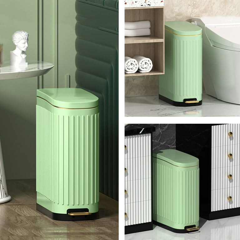 Trash Can with Lid 2.6 gal, Small Stainless Steel Step Garbage Can with  Inner Wastebasket for Bathroom, Kitchen ( Green ) 