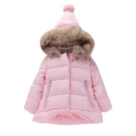 QUYUON Toddler Baby Girls Winter Coat Infant Newborn Long Sleeve Outerwear Down Coat with Hood Full Zip Puffer Jackets Zipper Pockets Quilted Lightweight Hoodies Jacket 130