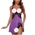 thumbnail image 3 of asdoklhq Summer Sexy Nightgowns for Women Loose Pajama Dress Womens Sexy Sling Suspender Lace V-Neck Low-Neck Your Underwear Lingerie Purple 2X, 3 of 4