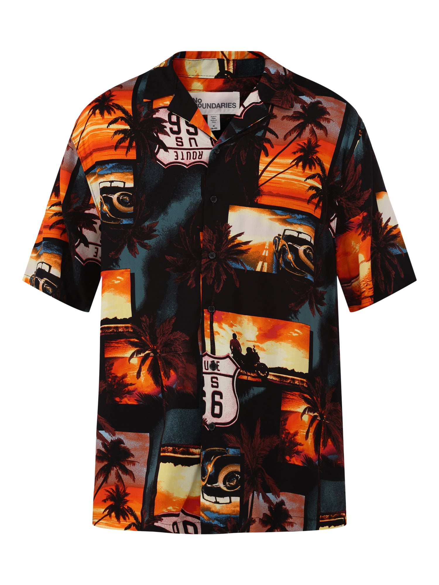 No Boundaries Printed Rayon Button Up Resort Shirt with Short Sleeves, Men's & Big Men's