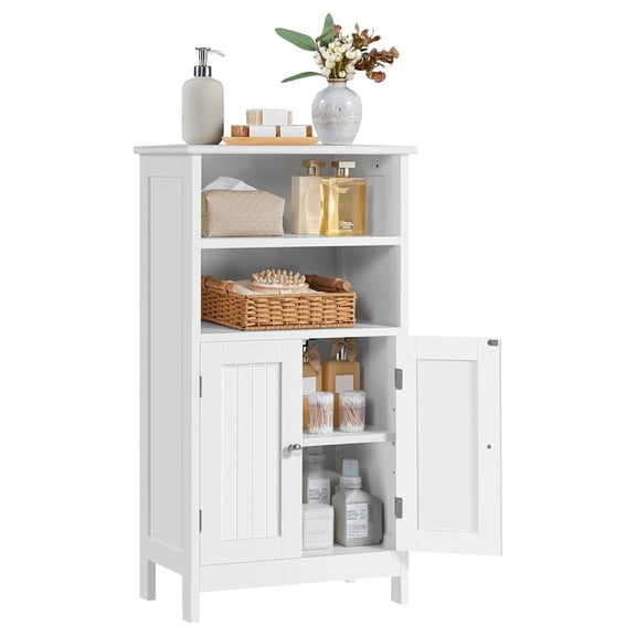Bathroom Floor Cabinet, Free Standing Cabinet with Double Door and Adjustable Shelf, Side Tall Storage Organizer for Living Room/Kitchen/Hallway/Home Office, White