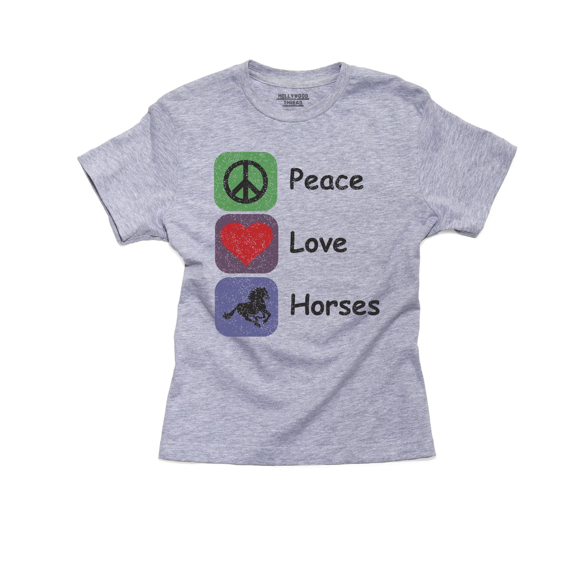 Peace Love Horses Equestrian Riding Boy's Cotton Youth Grey TShirt