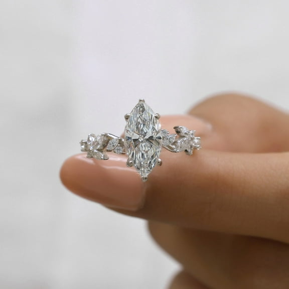 Jewelegant 2.53 Carat Marquise Cut Moissanite Engagement Ring, Nature Inspired Floral Ring for Women