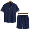 thumbnail image 2 of Vedolay Men 2 Piece Casual Short Sleeve Tee Shirts and Fit Sport Shorts Set,Navy 5XL, 2 of 3